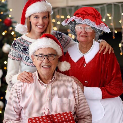 Yaomiao 9 Pcs Mrs. Santa Costume for Women Santa Claus Costume for Women Santa Dress Bonnet Apron Wig for Christmas in Saudi Arabia