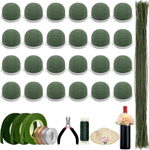 24 Pcs Mini Floral Foam Holder Round Floral Foam with Green Floral Wire Floral Arrangement Supplies Flower Foam for Fresh Flowers Green Floral Foam for Table Wedding Wine Bottle Decor in Kuwait