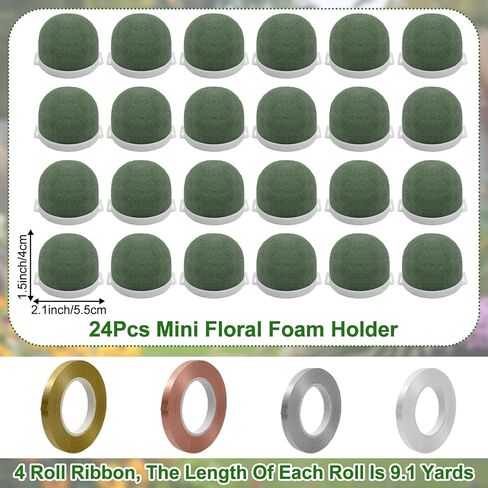 24 Pcs Mini Floral Foam Holder Round Floral Foam with Green Floral Wire Floral Arrangement Supplies Flower Foam for Fresh Flowers Green Floral Foam for Table Wedding Wine Bottle Decor in Kuwait