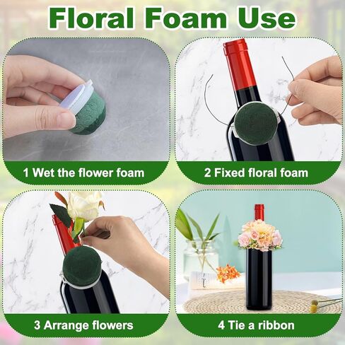 24 Pcs Mini Floral Foam Holder Round Floral Foam with Green Floral Wire Floral Arrangement Supplies Flower Foam for Fresh Flowers Green Floral Foam for Table Wedding Wine Bottle Decor in Kuwait