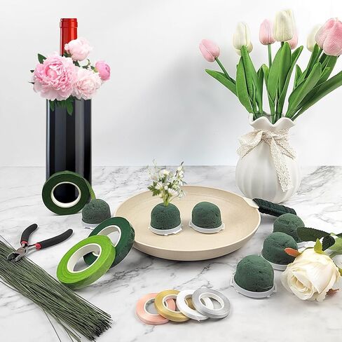 24 Pcs Mini Floral Foam Holder Round Floral Foam with Green Floral Wire Floral Arrangement Supplies Flower Foam for Fresh Flowers Green Floral Foam for Table Wedding Wine Bottle Decor in Kuwait
