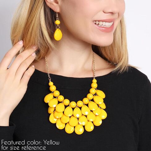 RIAH FASHION Chunky Acrylic Jewel Cluster Floating Bubble Statement Necklace - Teardrop Dangle Layered Bib Collar in Kuwait