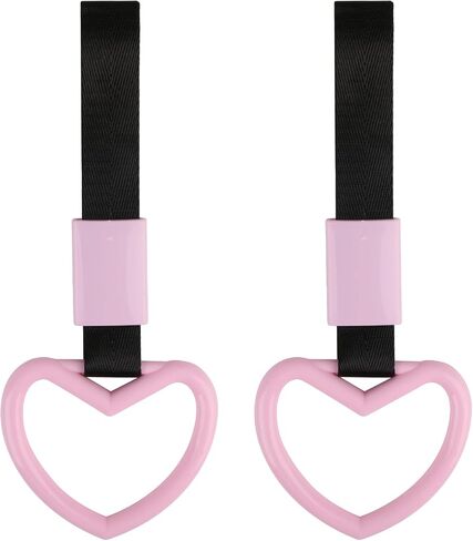 2pcs Heart Shaped Car Handle Straps, Rear Bumper Warning Rings for Subway Bus Car Interior and Exterior Warning Decoration, Heart Car Accessories(Pink) in Saudi Arabia