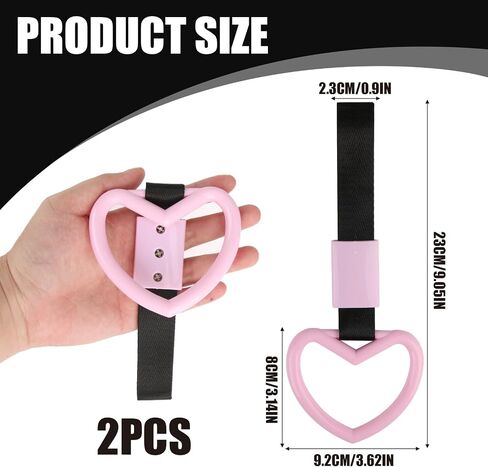 2pcs Heart Shaped Car Handle Straps, Rear Bumper Warning Rings for Subway Bus Car Interior and Exterior Warning Decoration, Heart Car Accessories(Pink) in Saudi Arabia