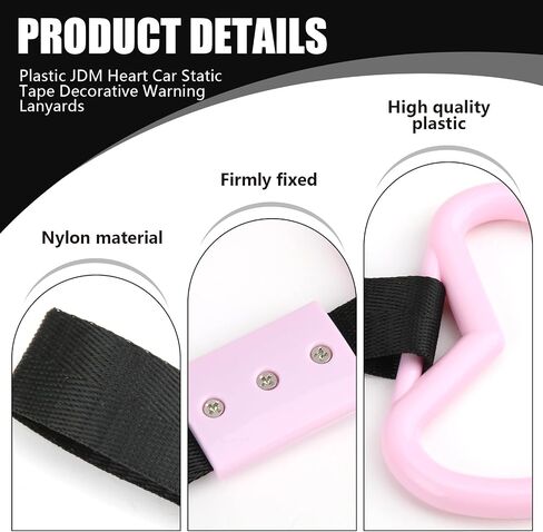 2pcs Heart Shaped Car Handle Straps, Rear Bumper Warning Rings for Subway Bus Car Interior and Exterior Warning Decoration, Heart Car Accessories(Pink) in Saudi Arabia