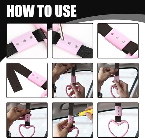 2pcs Heart Shaped Car Handle Straps, Rear Bumper Warning Rings for Subway Bus Car Interior and Exterior Warning Decoration, Heart Car Accessories(Pink) in Saudi Arabia
