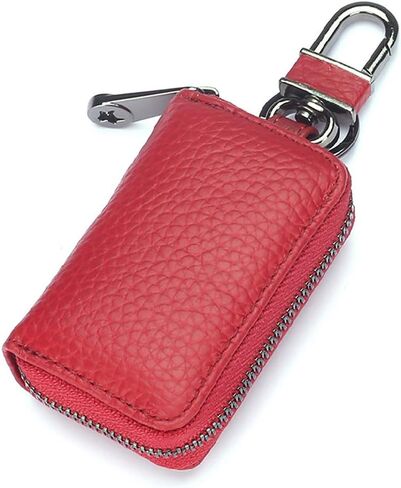 Leather Car Key Case Holder Auto Car Key Chain Protector Cover Zipper Bag Car Remote Key Fob for Car in Saudi Arabia