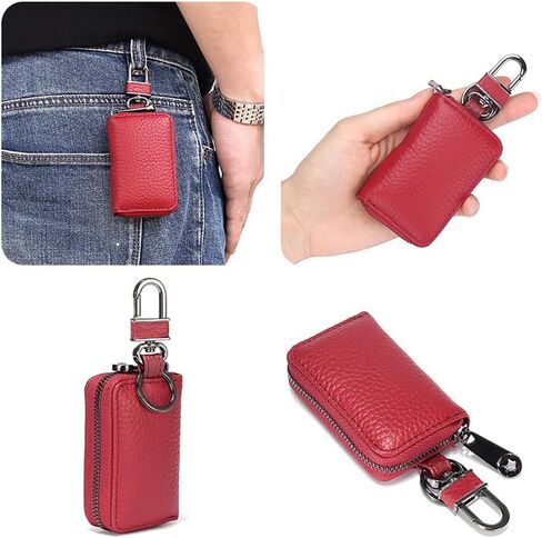 Leather Car Key Case Holder Auto Car Key Chain Protector Cover Zipper Bag Car Remote Key Fob for Car in Saudi Arabia