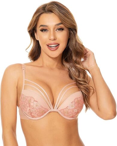 Deyllo Super Push Up Bra Underwire Lace Padded Bra Embroidered Strappy Add Two Cups in Saudi Arabia