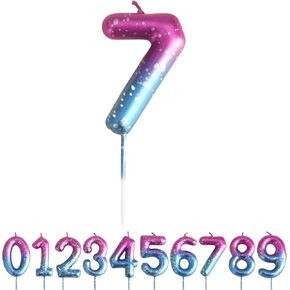 Birthday Candles - Rainbow Number 7 Birthday Candle for Birthday Cake Party Decoration Wedding Anniversary Celebration Supplies (Purple & Blue)