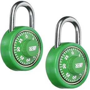 NU-SET 1-3/4 Inch Spin Dial Locker Lock, Combination Padlock for Gym and School Lockers, Green Dial, 2 Pack