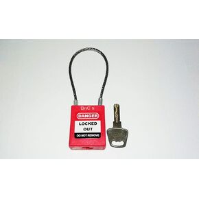 BnC Cable Padlock Lockout Tagout Red 3.2mm Shackle Diameter Steel