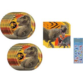Jurassic World Birthday Party Supplies Bundle Pack includes 16 Dessert Cake Plates and 16 Beverage Cake Napkins