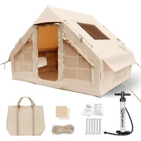 Inflatable Tent for Camping, 4-6 Person Glamping Air Tents, Easy Setup 4 Season Luxury Cabin Tent, Waterproof & Windproof Inflatable House Tent with Panoramic View Windows