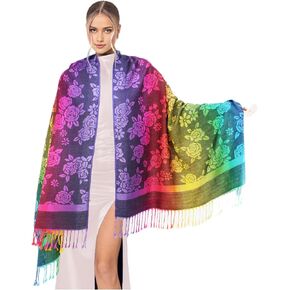 PASKMLNA Rainbow Pashmina Colorful Silky Tropical Colorful Exotic Pashmina Wrap Shawl Scarf