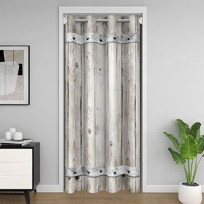 Feelyou ريفي باب الحظيرة ستارة الباب للخصوصية المدخل 42 "× 80" الخشب الحبوب الملمس الفن طباعة خزانة غطاء الباب الستار لغرفة النوم غرفة المعيشة مزرعة مزرعة ديكور رمادي أبيض نافذة العلاجات