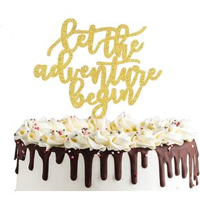 قطعة علوية للكيك من Let the Adventure Begin لحفلات التخرج والذهاب بعيدًا عن السفر وديكورات حفلات الزفاف