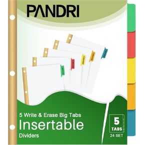 Binder Divider, PANDRI 120 Pack Binder Index White Dividers with 5 Tabs, Letter Size Paper Binder Divider for School Office Home Business