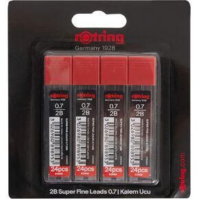 Rotring 0.7 mm 2B Super Polymer Pencil Lead Refills for Mechanical Pencils - 96 Leads in Total - Pack of 4 Tubes