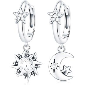 Earrings for Women Trendy, 925 Sterling Silver Earring Jewelry, Fashion Small Hoop Blue Star Moon Sun Drop Dangle Retro Graduation Birthday Gifts for Girls Teen in Kuwait