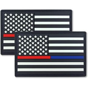 Thin Blue and Red Line American Flag Patch USA Police Firefighter Tactical Military Patches - PVC Hook and Loop Fastener Patch, 2 Pack (Red Blue Line USA)