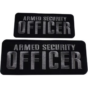 4x9.8 Inch & 2x5 Inch Armed Security Officer Grey White Embroidered Hook & Loop Patch Badge Tactical Armband for Clothes Backpack Applique Accessory