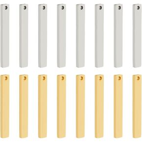 DICOSMETIC Rectangle Blank Charms Stainless Vertical Bar Pendants 35mm Long Engraved Tag Jewelry Charms Name Plate Charms