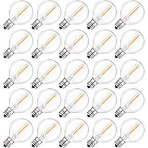 2200K G40 LED Light Bulbs Replacement, 1W E12/C7 Screw Base Socket Glass Globe Warm White Light Bulbs for Indoor Outdoor String Lights 25 Pack