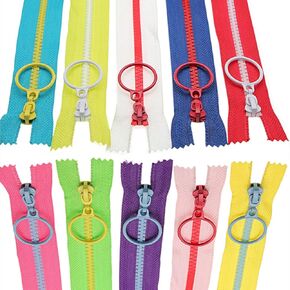 10 PCS 16 Inch (40CM) #5 Plastic Zippers with Lifting Ring Pull,Closed End Resin Zippers,10 Color Mixed Zipper Tape and Pull,for DIY Sewing Crafts Bags Garment (16" 40cm) SHUNLI