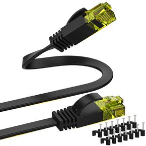 كابل إيثرنت Cat 6 بطول 35 قدمًا سلك تصحيح شبكة الإنترنت الصلبة - سلك كمبيوتر عالي السرعة مع مقاطع وموصلات Rj45 لجهاز التوجيه المسطح المحمي لكابل LAN لمحول شبكة إيثرنت، أسود in Kuwait