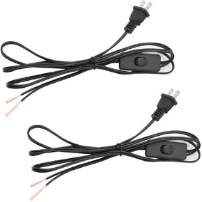 smseace 2-Piece 6 Feet Black Light Cord, Lamp Power Cord with On/Off Switch Button and Plug, There is Only One Plug and Need to Be Wired,Stripped End Can Be Used for Wiring DX-2P