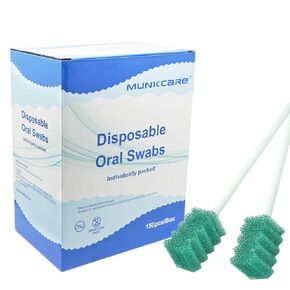 Disposable Dentifrice Treated Oral Care Sponge Swabs, Individual Wrapped 150 Counts (Dark Green)