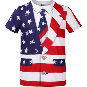 Funny World Men's American Flag Patriotic T-Shirts Graphic Short Sleeve 4th of July Tee Shirt