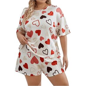 Verdusa Women's Plus Size Lounge Sets Sleepwear Short Sleeve Top with Shorts Pjs