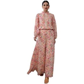 Janasya Indian Women's Beige Georgette Floral Regular Co-ord Set