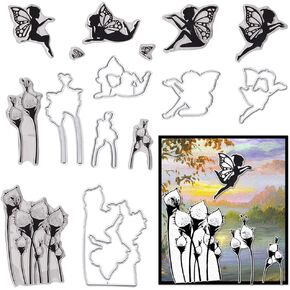 Butterfly Fairy Stamps and Dies for Card Making, Flower Clear Stamps Flower Stamps Elves Die Cuts Butterfly Cutting Dies for DIY Scrapbooking Paper Craft Album Decoration