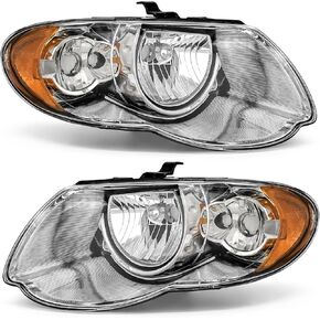 Headlight Assembly for Chrysler Town & Country 2005 2006 2007 Chrome Housing Amber Reflector Replacement Pair