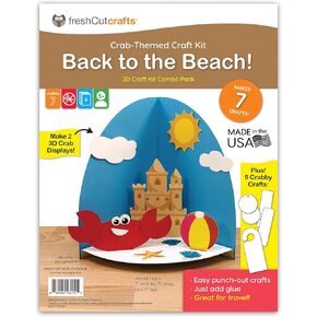 FreshCut Crafts Back to The Beach! Crab-Themed 3-D Paper Craft Kit and Combo Pack – Makes 7 Crab Crafts for Travel, Play Dates, and Parties US Made Quality Card Stock, NOT Foam