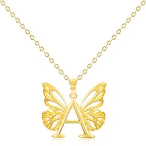 Gold Butterfly Letter A Necklace for Women 14K Gold Plated Hollow Butterfly Chunky Pendant Necklace Butterfly Alphabet Charm Name Initial Necklace Adjustable Trendy Birthday Jewelry Gift for Girls