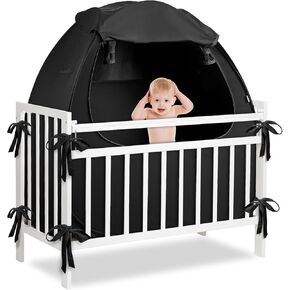 BORNA Blackout Tent for Pack N Play,Portable Travel Crib Blackout Canopy Cover to Block Out 95%+ Light for Baby Sleeping Pop Up Baby Blackout Tent for Crib