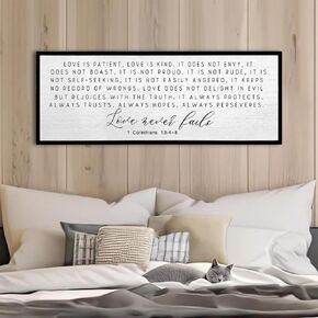 Love is Patient Love is Kind Wall Decor 32"X12" Large Bible Verse Quote 1 Corinthians 13 For Bedroom Above Bed Christianity bible Verse Couple Sign Hanging Wood Framed Wall Art (Black）