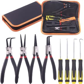 Keadic 8 Pcs 7-Inch Snap Ring Pliers with Hook Set Includes Straight/Bent/Jaw/Tips C-Clip and Precision Removal Hook, Internal/External Circlip Oil Seal Snap Ring Pliers Set Ki