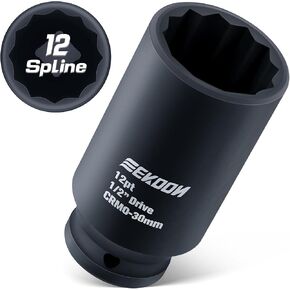 Feekoon Axle Nut Impact Socket, 30mm, 12 Point, 1/2 Inch Drive, Spindle Nut Socket for Removing Axle Shaft Nuts, Universal Quick Fit Nut Remover, Lock Nut Release Tool for Impact Wrench, Deep Well Hub