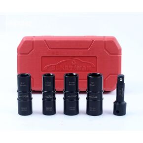 SEKETMAN 5 PCS 1/2-Inch Drive Impact Socket Set, Flip Socket Set, CR-MO Steel, Includes 3-Inch Extension Bar, SAE and Metric Sizes, 5 Pieces in Kuwait