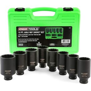 OEMTOOLS 37321 8 Piece 1/2 Inch Drive Axle Nut Socket Set, 12 Point Set, 29mm, 30mm, 32mm, 34mm, 35mm, 36mm, 38mm, and 39mm Socket Set with Case