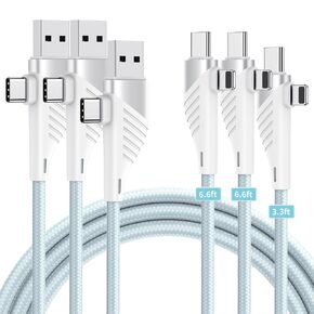 USB C Cable, 4 in 1 Charging Cable, 65 Watt USB-C Charger Cable, USB-C Cable w/Fast Charge, 5A Supports 480Mbps Data Transfer for MacBook, iPad, iPhone, Samsung, 6.6ft2pc and 3.3ft 1pcs