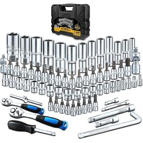 boen 69-Piece 1/4" & 3/8" Drive Socket Wrench Set, Metric Socket Sets (4-21mm), Bit Socket Set & Mechanic Tool Set, Include 72 Tooth Reversible Ratchet, Extension Bar, Spinner Handle, Universal Joint