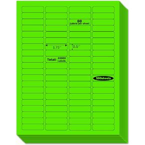 0.5" x 1.75" Premium Green Colored Shipping Address Labels Sticker Papers for Inkjet & Laser Printer Self-Adhesive Mailing Labels Writable Tags, 8.5"×11" 80 Labels per Sheet, Total 16000 Labels
