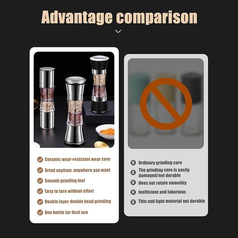 Salt and Pepper Grinder Set - 2 in 1 Stainless Steel Shakers with Adjustable Coarse Mills - Spice Grinder Kitchen Chef Gift - Ideal for Housewarming (B) in Saudi Arabia