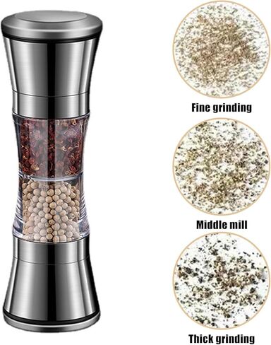 Salt and Pepper Grinder Set - 2 in 1 Stainless Steel Shakers with Adjustable Coarse Mills - Spice Grinder Kitchen Chef Gift - Ideal for Housewarming (B) in Saudi Arabia